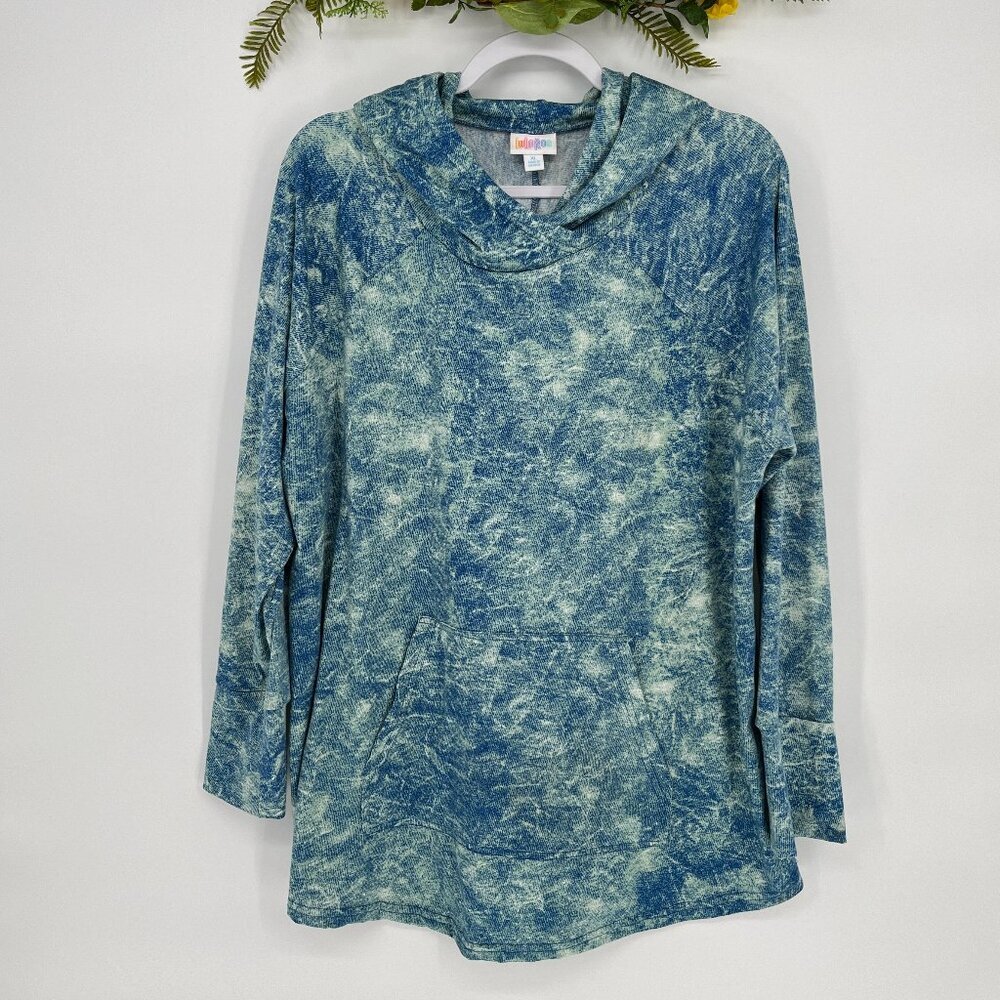 LuLaRoe Blue and White Hooded Sweatshirt